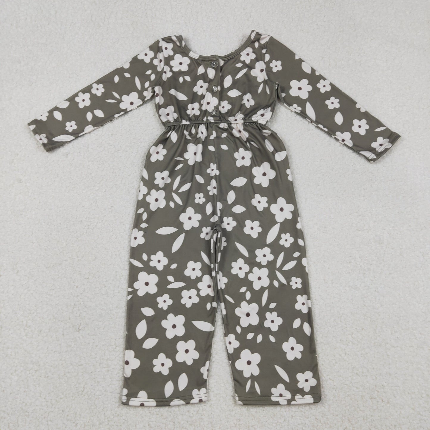 LR2828 Grey Flowers Print Girls Pockets Jumpsuits