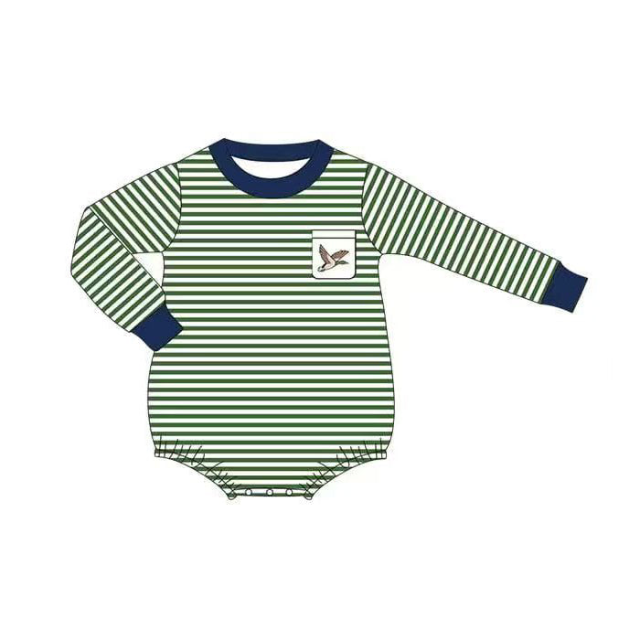 (Pre-order)LR2831 Duck Stripes Print Baby Boys Fall Pocket Romper