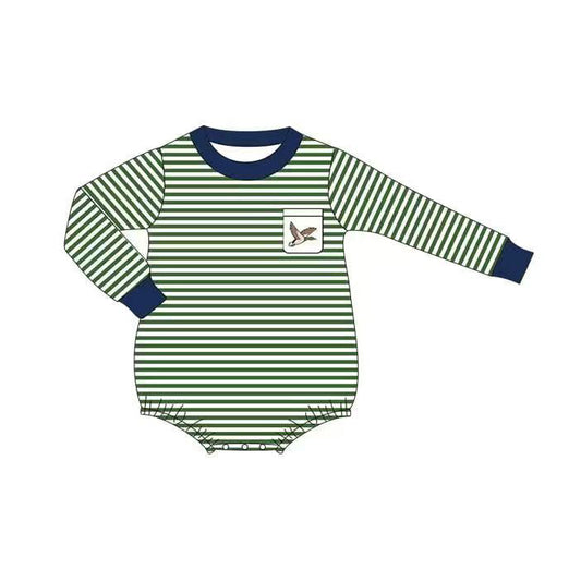 (Pre-order)LR2831 Duck Stripes Print Baby Boys Fall Pocket Romper