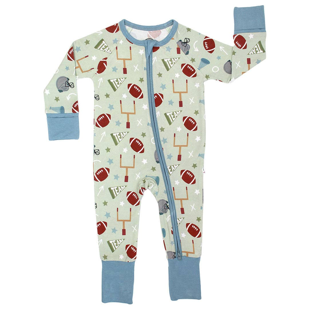 (Pre-order)LR2834 Team Cheer Football Stars Print Baby Boys Sleeper Zipper Romper