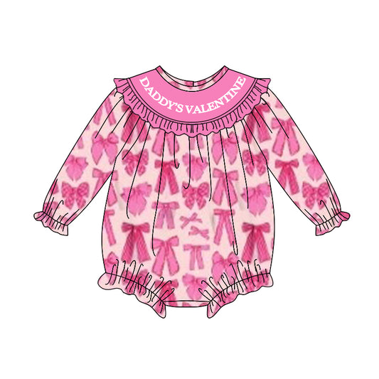 (Pre-order)LR2842 Pink Bows DADDY'S VALENTINE Print Baby Girls Valentine's Day Romper
