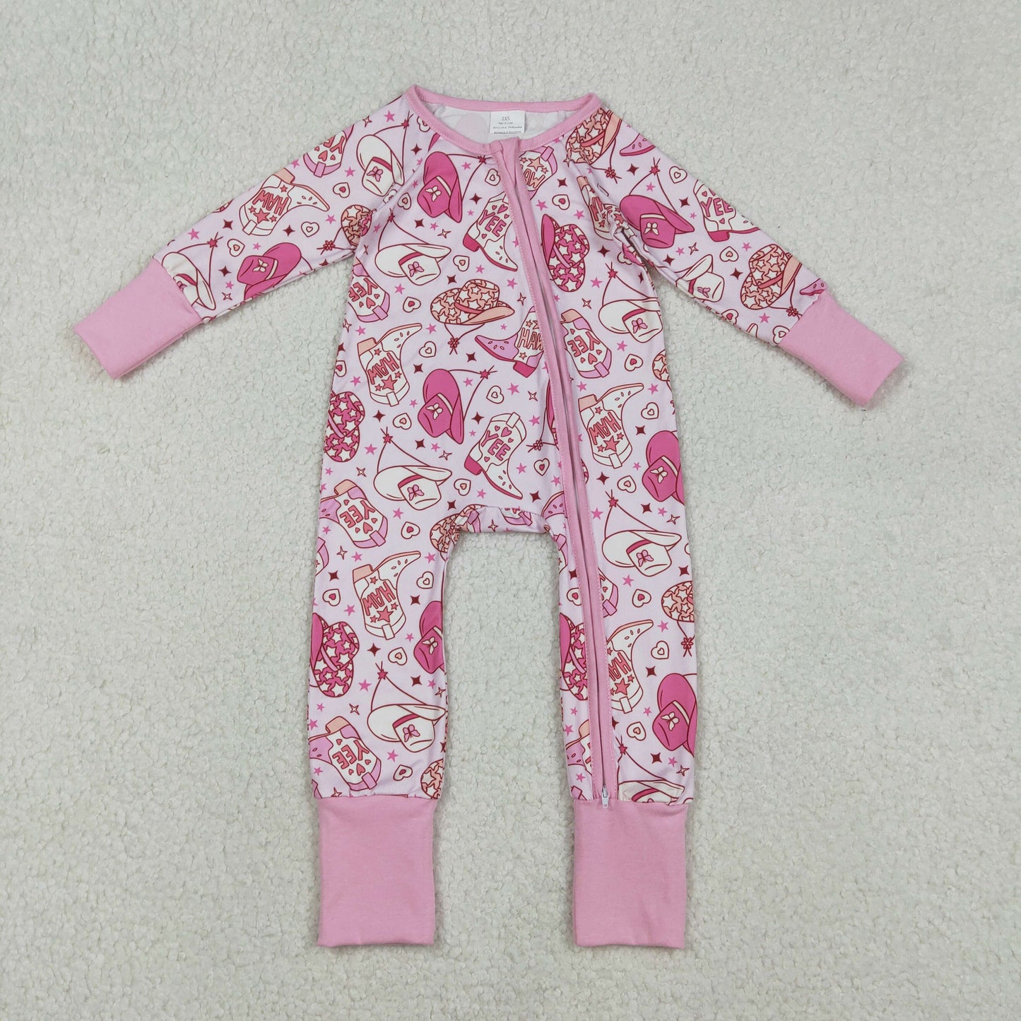 Hat Boots Hearts Pink Print Girls Valentine's Day Pajamas Clothes Sisters Western Matching Wear