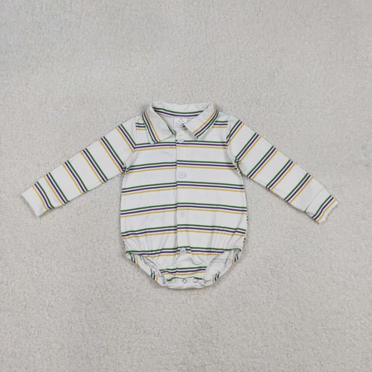 LR2880 Stripes Print Baby Boys Mardi Gras Romper