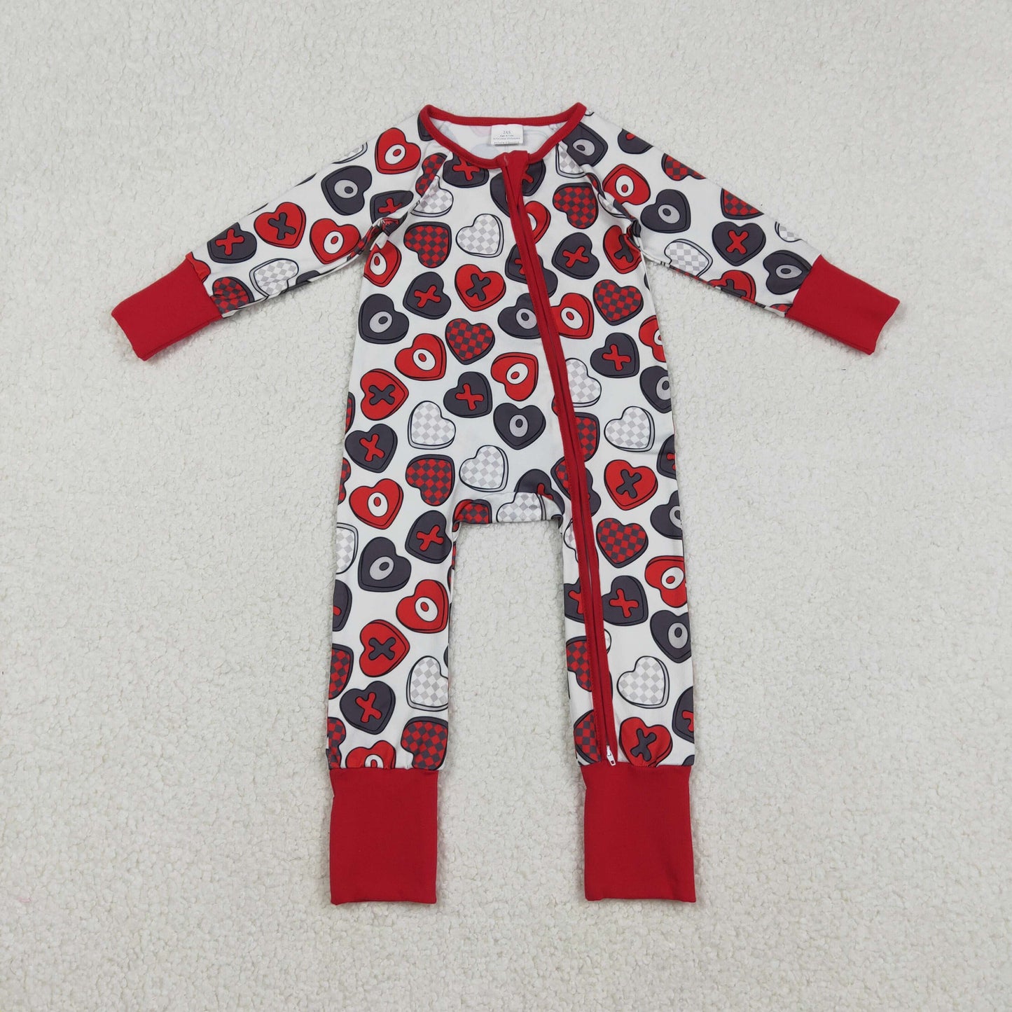 LR2882 Hearts XOXO Print Baby Girls Valentine's Day Zipper Sleeper Romper