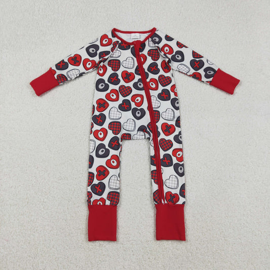 LR2882 Hearts XOXO Print Baby Girls Valentine's Day Zipper Sleeper Romper