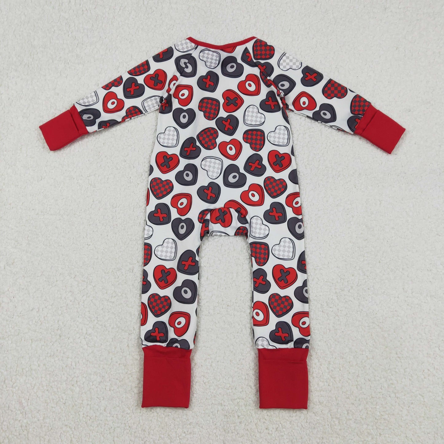 LR2882 Hearts XOXO Print Baby Girls Valentine's Day Zipper Sleeper Romper