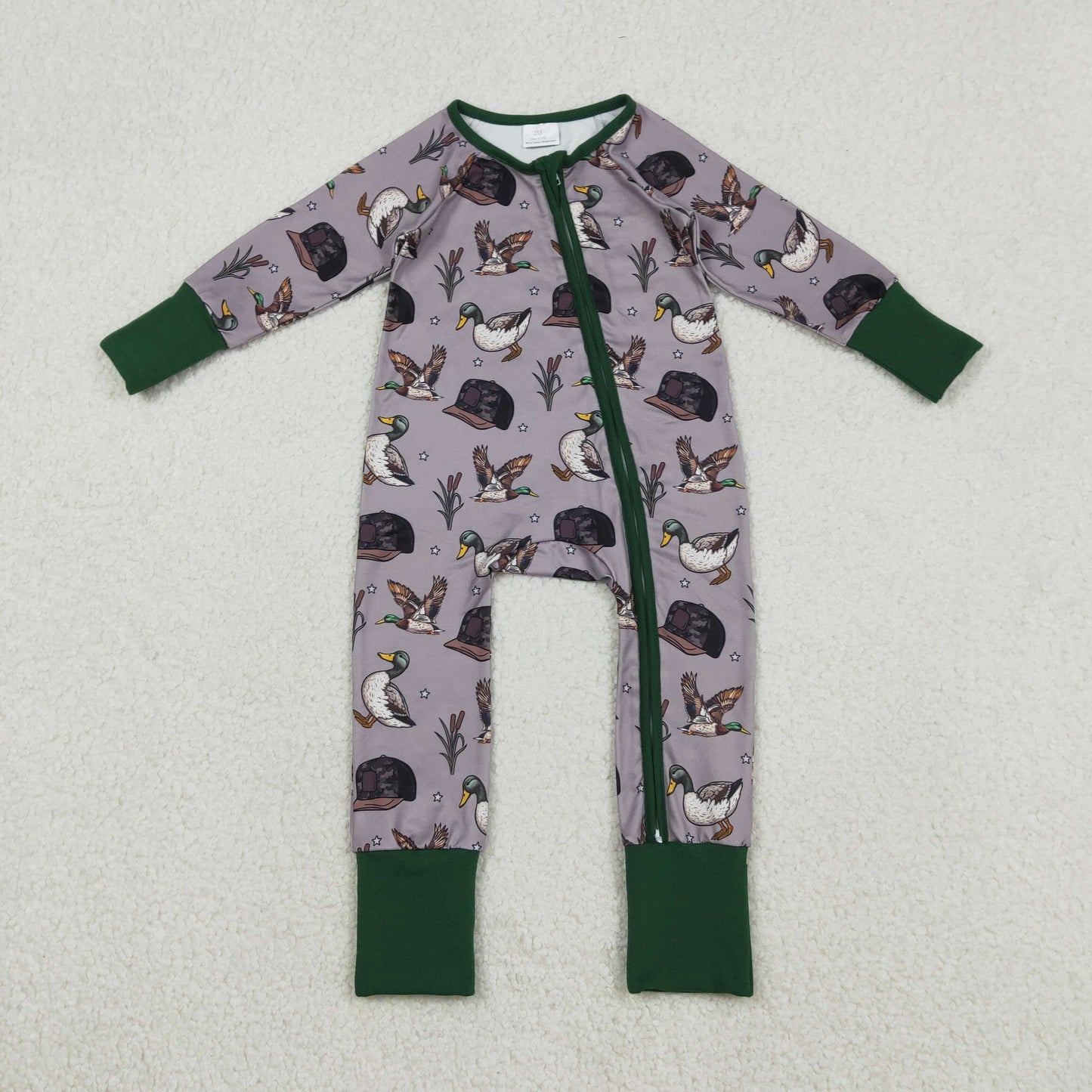 LR2886 Duck Hat Print Baby Boys Zipper Sleeper Romper