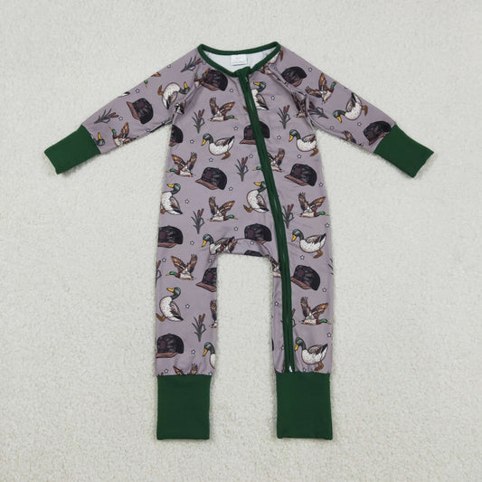 LR2886 Duck Hat Print Baby Boys Zipper Sleeper Romper