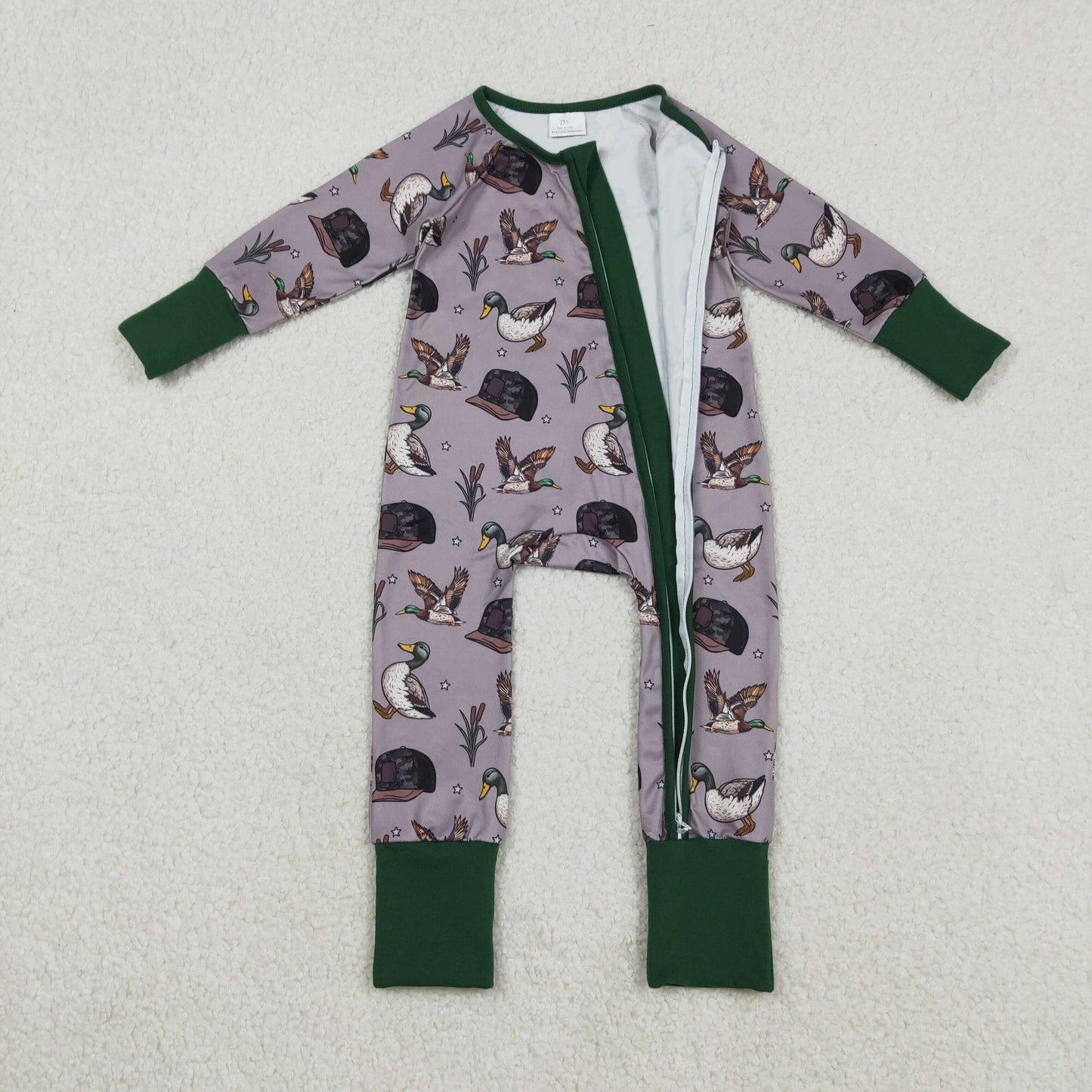 LR2886 Duck Hat Print Baby Boys Zipper Sleeper Romper