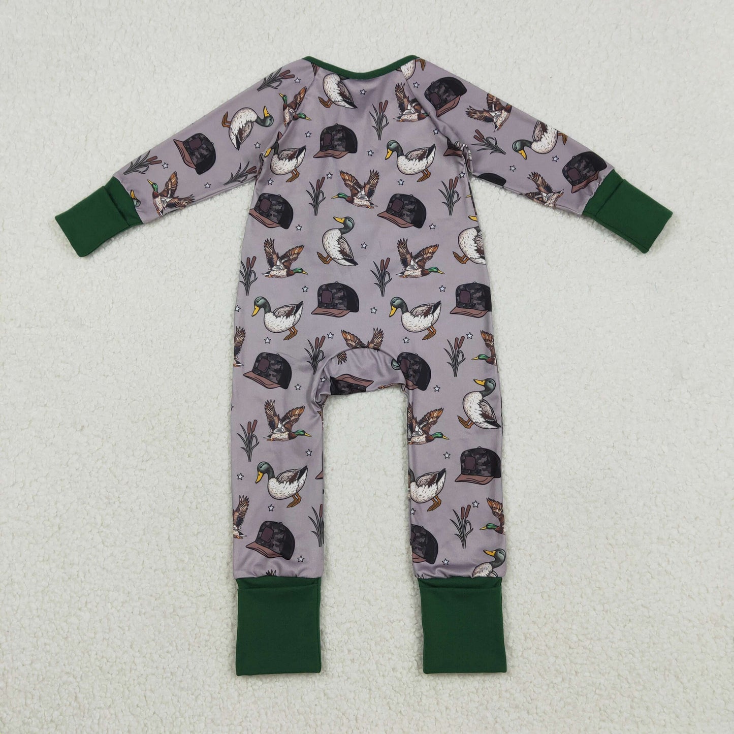 LR2886 Duck Hat Print Baby Boys Zipper Sleeper Romper