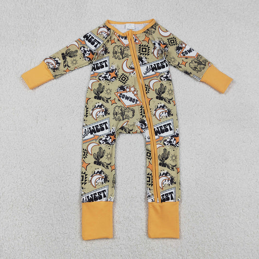 LR2942 Cowboy Aztec Wild West Print Baby Boys Western Zipper Sleeper Romper