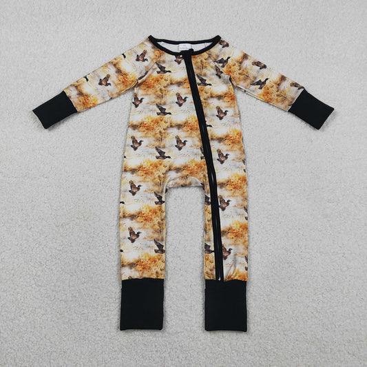 LR2986 Duck Wild Print Baby Baby Boys Zipper Sleeper Romper