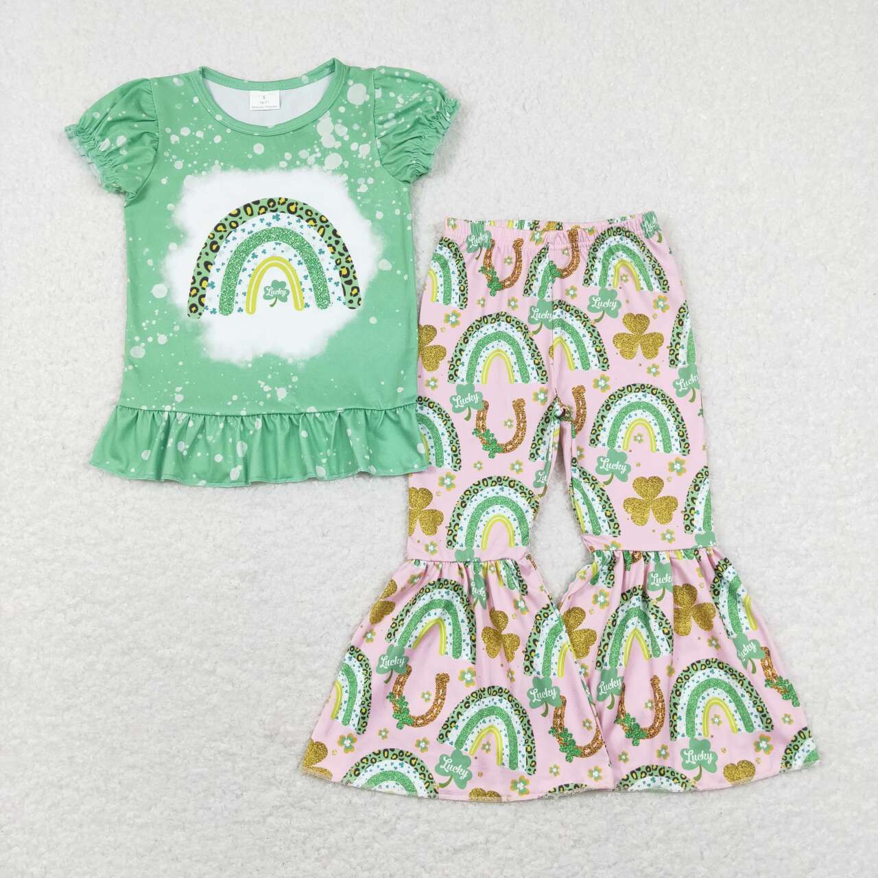 GSPO1234 Rainbow Gold Print Girls St. Patrick's Clothes Set – baby skirts