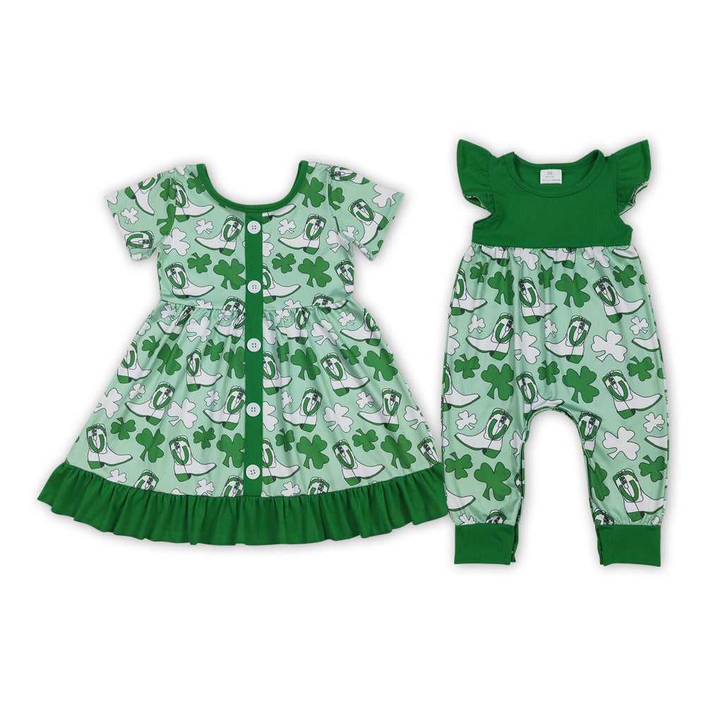 Leaf Boots Green Print Girls St. Patrick's Day Matching Clothes Sisters Wear
