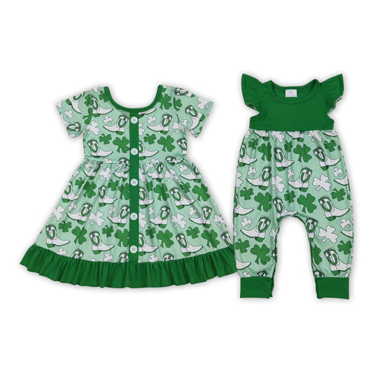 Leaf Boots Green Print Girls St. Patrick's Day Matching Clothes Sisters Wear