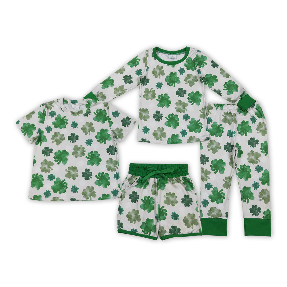 Leaf Green Print Kids St. Patrick's Day Matching Clothes Sibing Wear