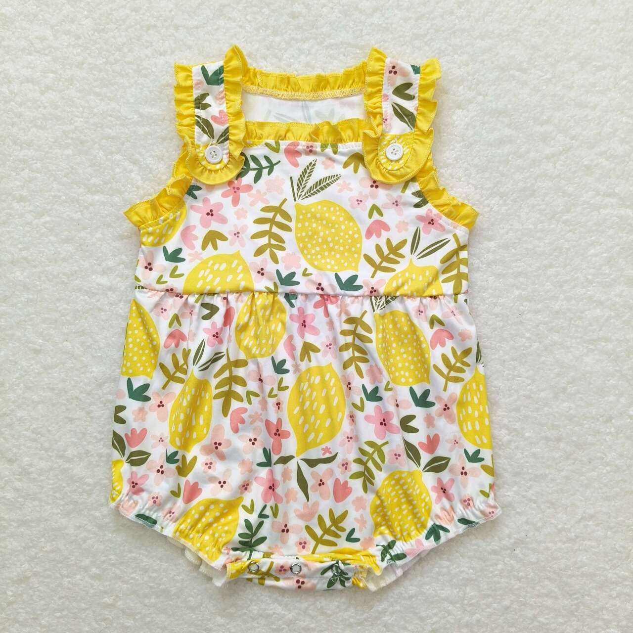 SR1224 Lemon Flowers Print Baby Girls Summer Romper