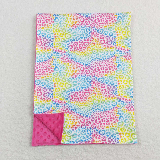 BL0121  Colorful Leopard Heart Print Girls Blanket