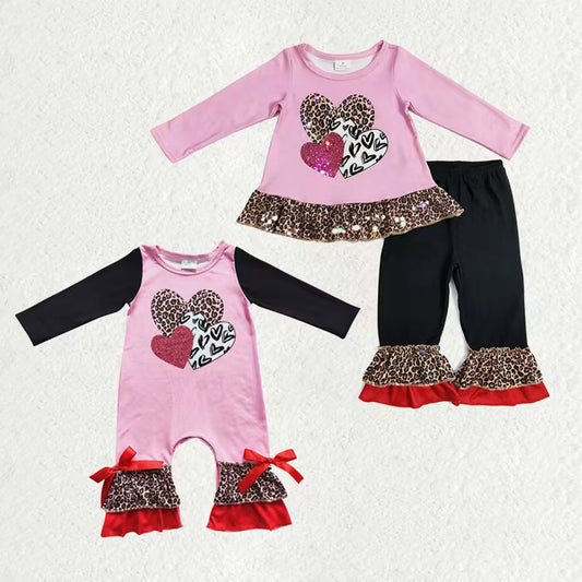 Leopard Hearts Print Girls Valentine's Day Matching Clothes Sisters Wear