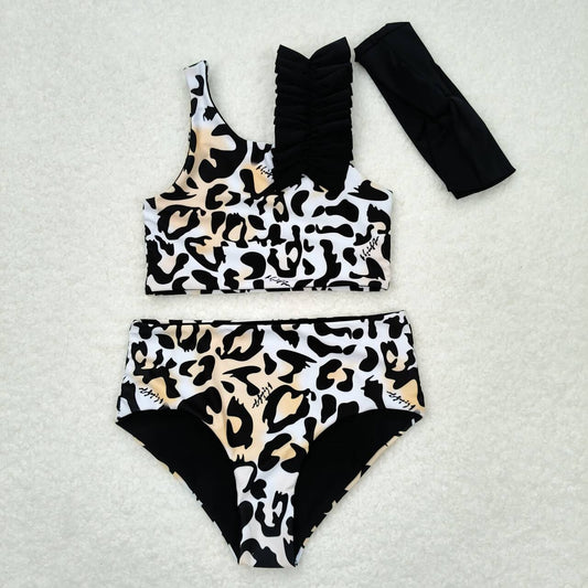 S0223 Leopard Print 3 Pieces Girls Summer Swimsuits
