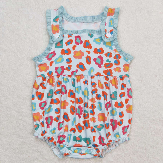 SR0604 Colorful Leopard Print Baby Girls Summer Romper