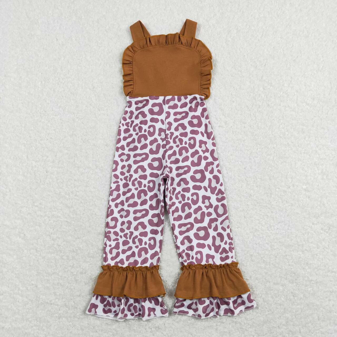 SR0965 Brown Leopard Print Baby Girls Jumpsuits