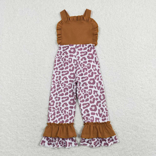 SR0965 Brown Leopard Print Baby Girls Jumpsuits