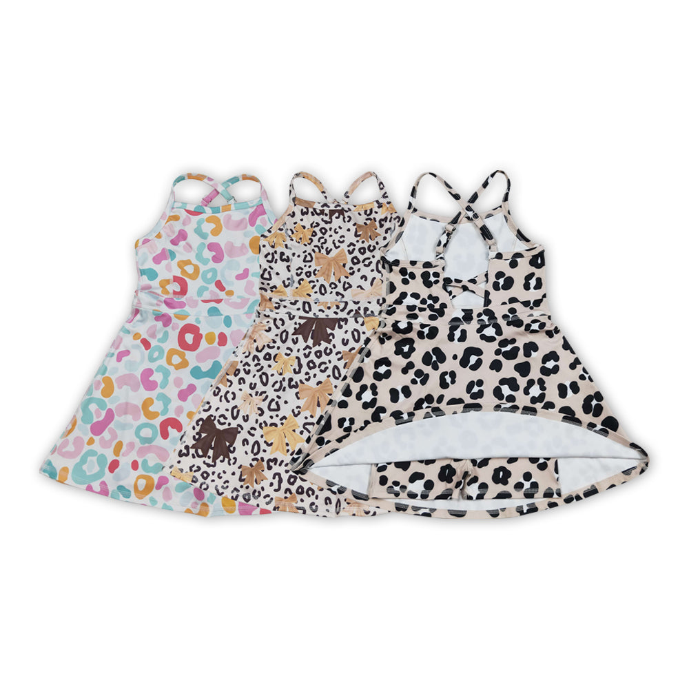 3 Print Leopard Print Girls Summer Knee Length Yoga Dress Sisters Wear
