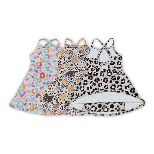 3 Print Leopard Print Girls Summer Knee Length Yoga Dress Sisters Wear