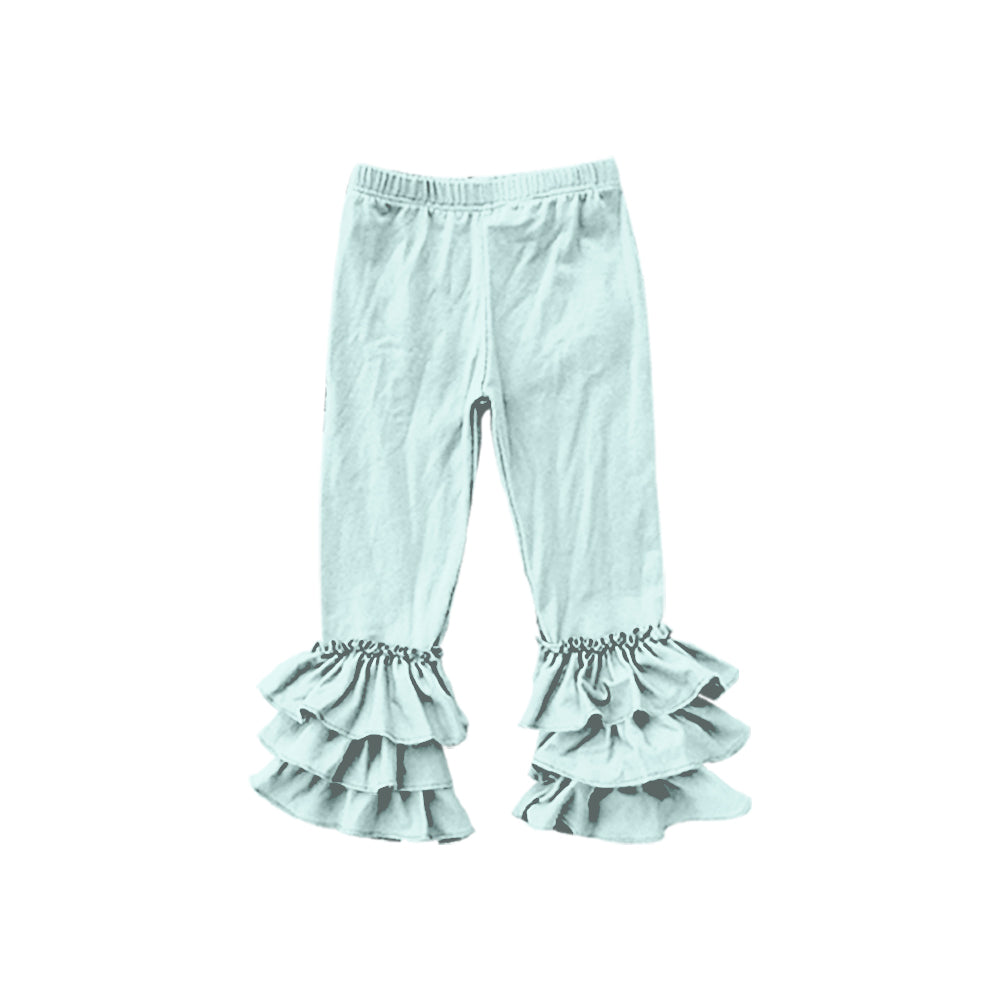 (Custom Design MOQ 5) Light Blue Girls Ruffles Legging Pants