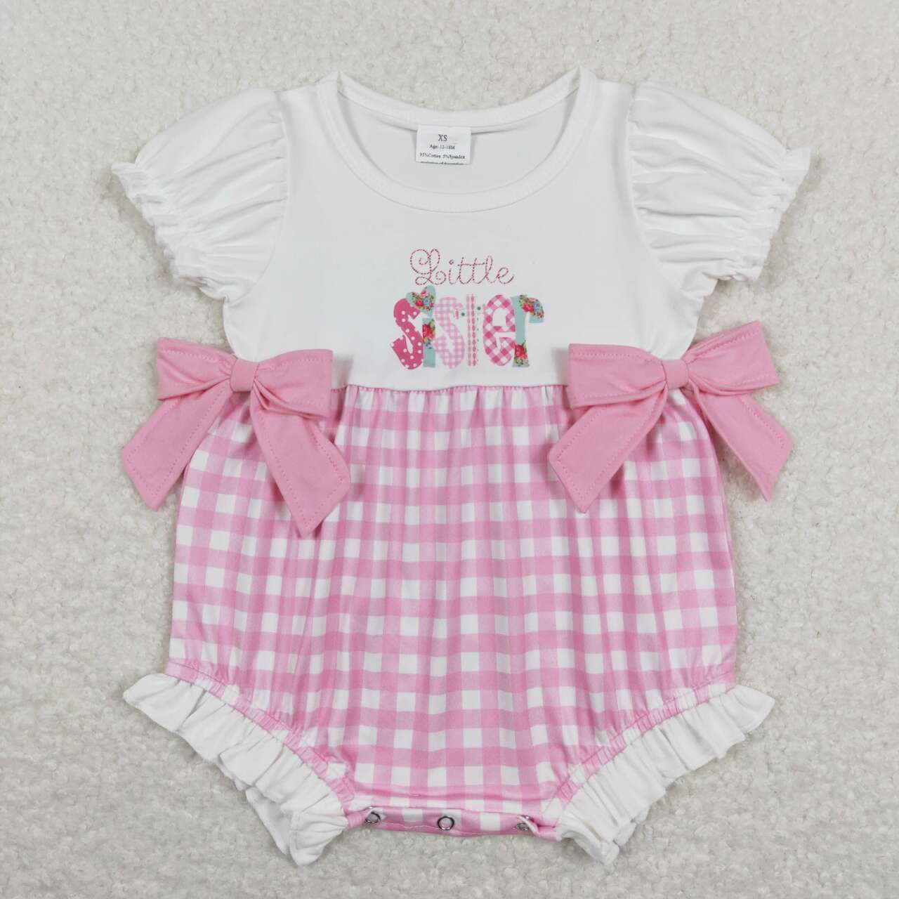 SR0588 Little Sister Pink Plaid Print Baby Girls Summer Romper