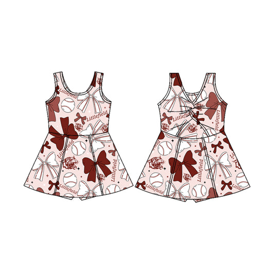 (Custom Design Preorder MOQ 5) Team's Littlefield Bows Print Shorts Skirts Girls Summer Yoga Dress