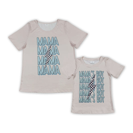 MAMA & Boy Falsh Print Mom and Me Summer Tee Shirts Top