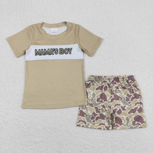 BSSO0567 MAMA'S BOY Embroidery Top Camo Shorts Boys Summer Clothes Set