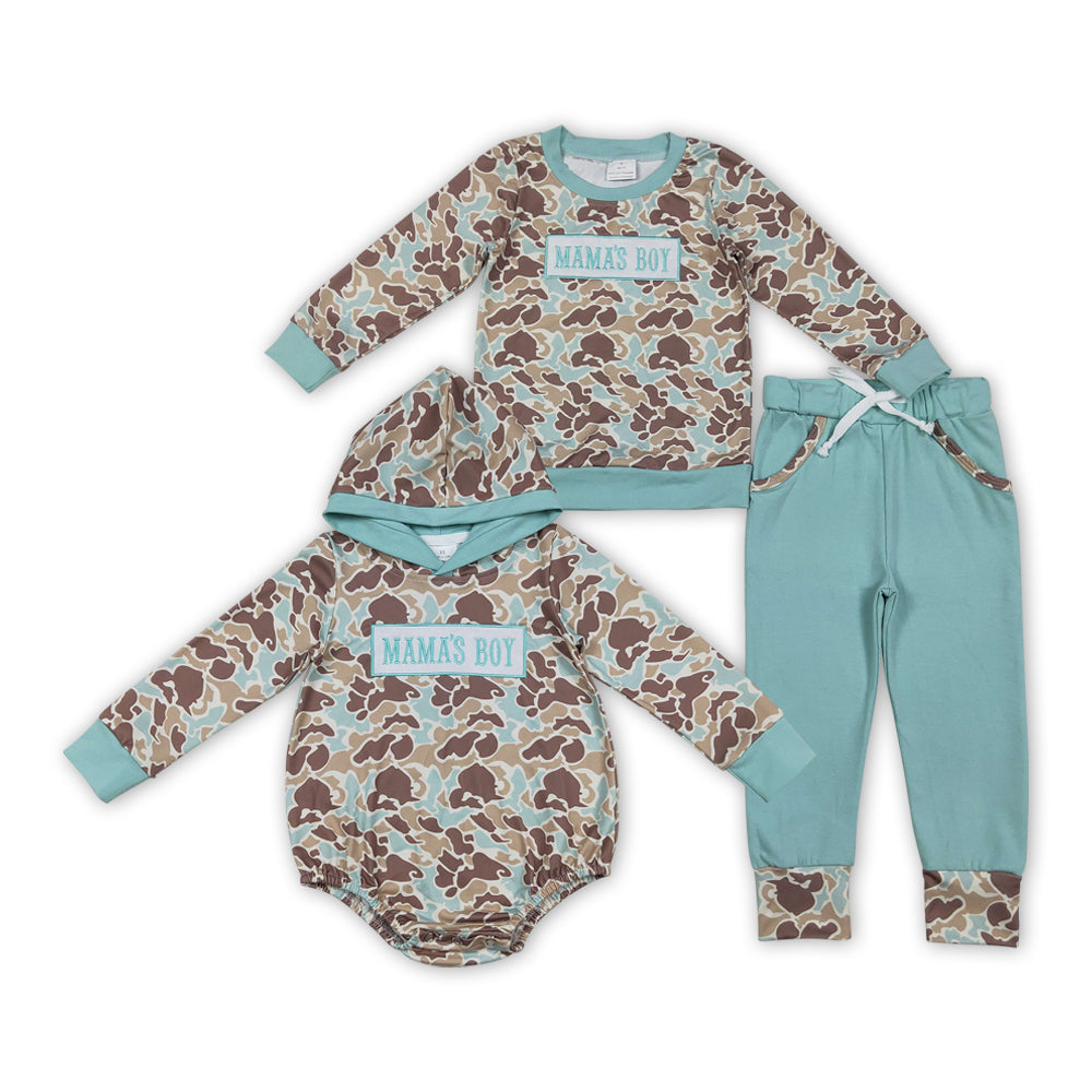 MAMA'S BOY Embroidery Brown Blue Camo Boys Fall Matching Clothes Brothers Wear