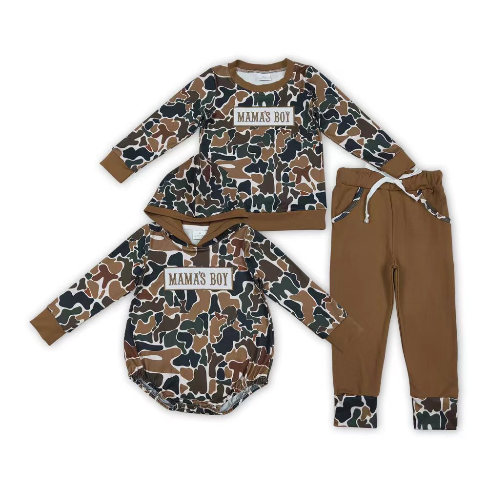 MAMA'S BOY Embroidery Brown Camo Boys Fall Matching Clothes Brothers Wear