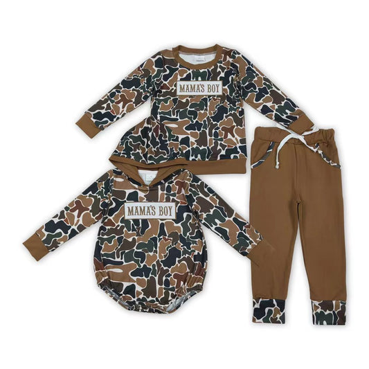 MAMA'S BOY Embroidery Brown Camo Boys Fall Matching Clothes Brothers Wear