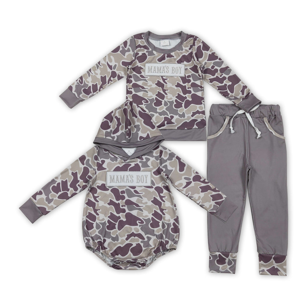 8 Colors MAMA'S BOY Embroidery Camo Boys Fall Matching Clothes Brothers Wear