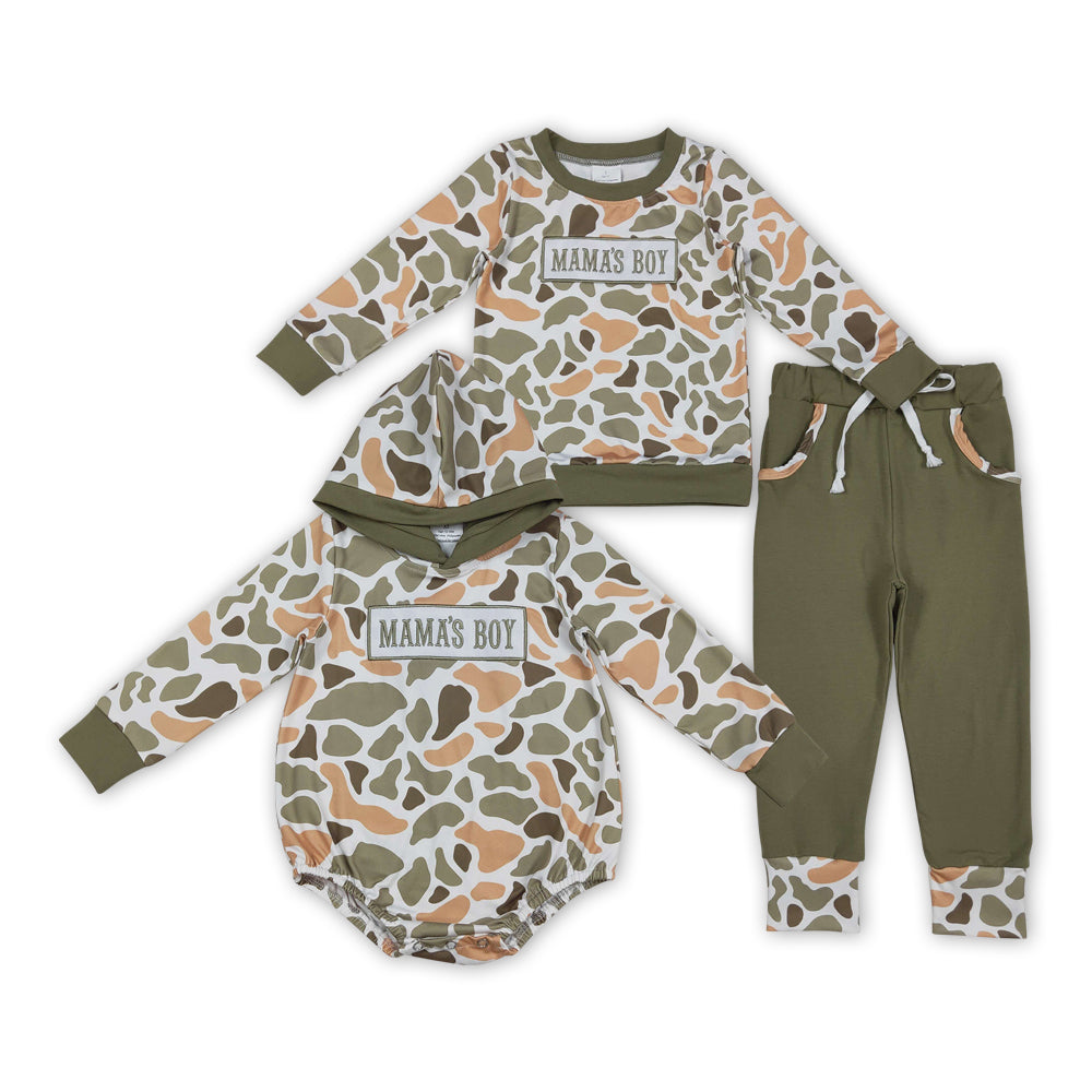 MAMA'S BOY Embroidery Green Orange Camo Boys Fall Matching Clothes Brothers Wear