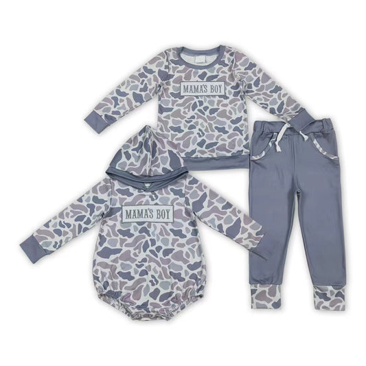 MAMA'S BOY Embroidery Grey Camo Boys Fall Matching Clothes Brothers Wear