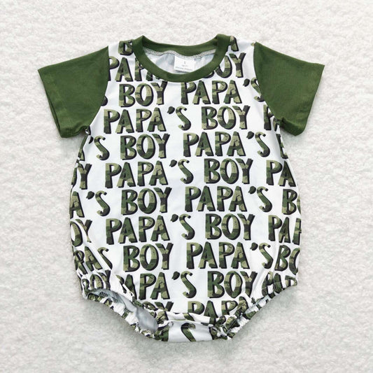 SR0876  PAPA'S BOY Green Camo Print Baby Boys Summer Romper