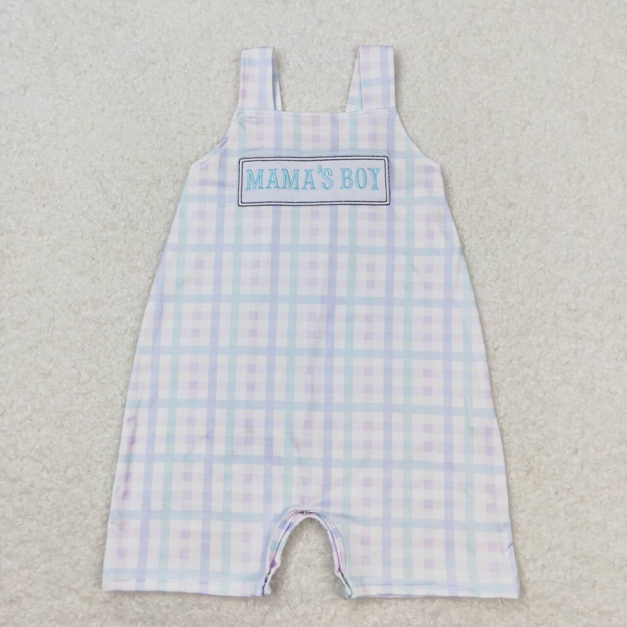 SR1092 MAMA'S BOY Embroidery Plaid Baby Boys Summer Romper