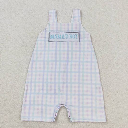 SR1092 MAMA'S BOY Embroidery Plaid Baby Boys Summer Romper