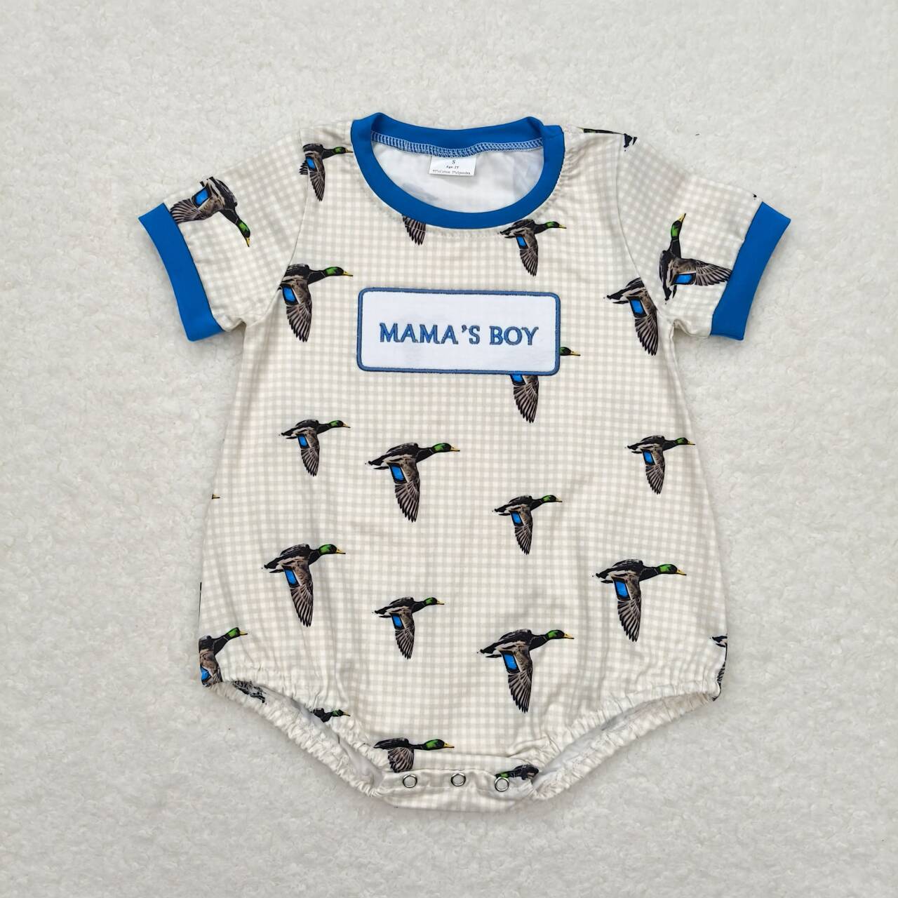 SR1377  MAMA'S BOY Embroidery Duck Print Baby Boys Summer Romper