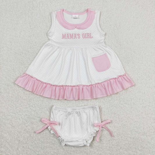 GBO0280 MAMA'S GIRL Embroidery Pocket Top Baby Girls Summer Bummie Set