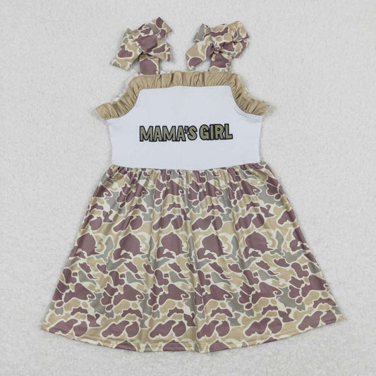 GSD0810 MAMA'S GIRL Embroidery Camo Print Girls Summer Knee Length Dress