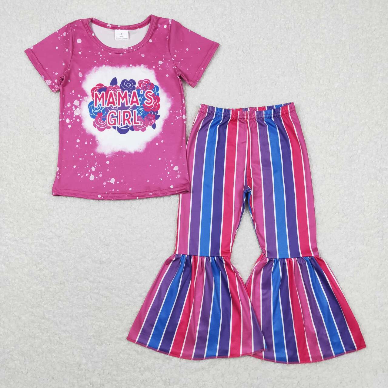 GSPO1373 MAMA'S GIRL Hot Pink Top Strips Bell Pants Girls Clothes Set