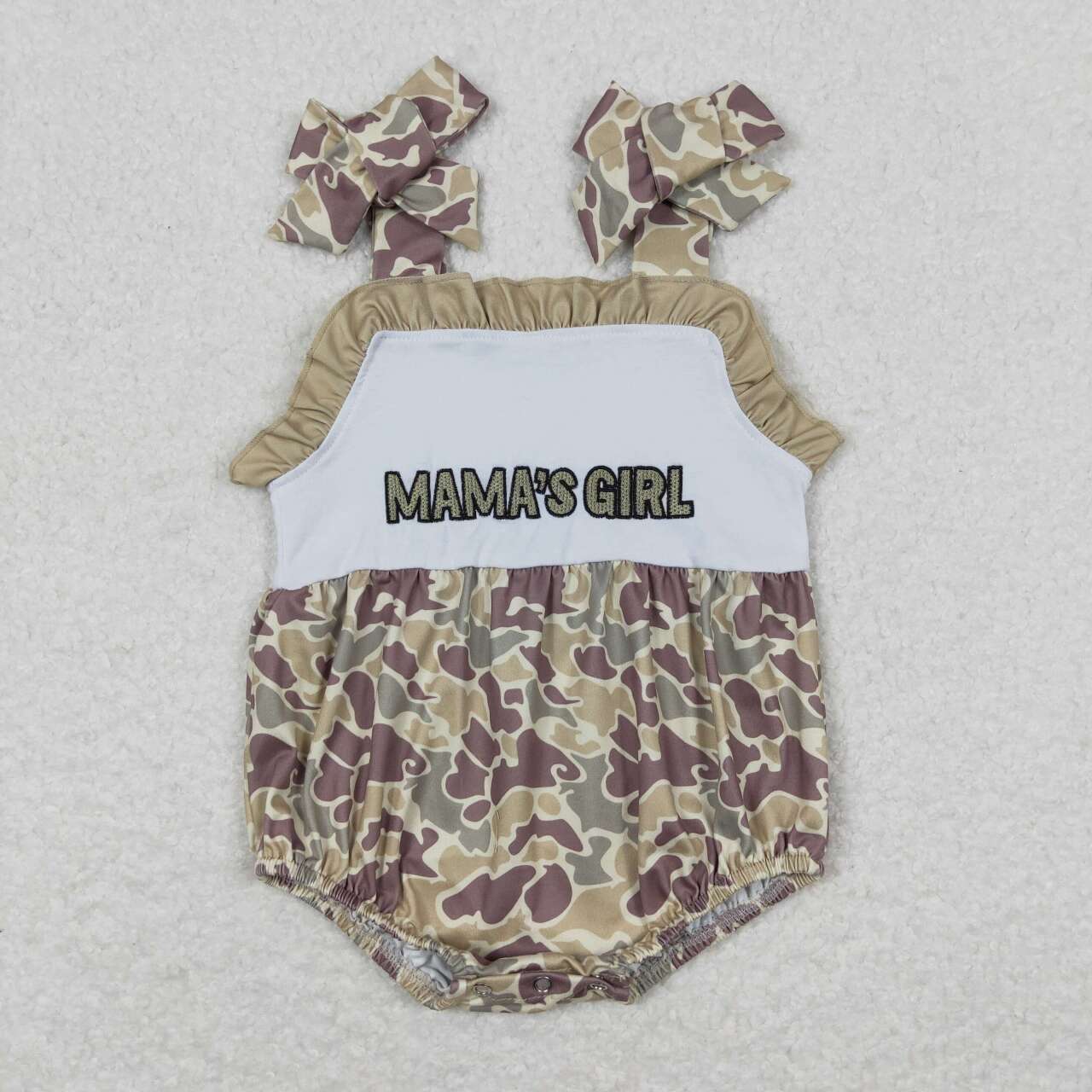 SR0994  MAMA'S GIRL Embroidery Camo Baby Girls Summer Romper