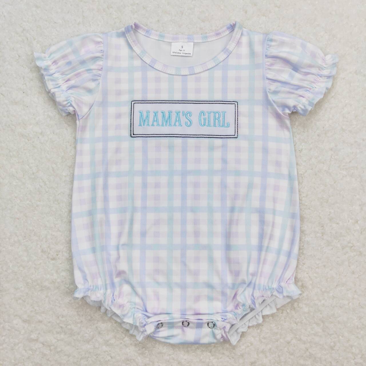 SR1091 MAMA'S GIRL Embroidery Plaid Baby Girls Summer Romper