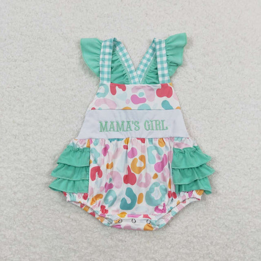 SR1246 MAMA'S GIRL Embroidery Colorful Leopard Print Baby Girls Summer Romper